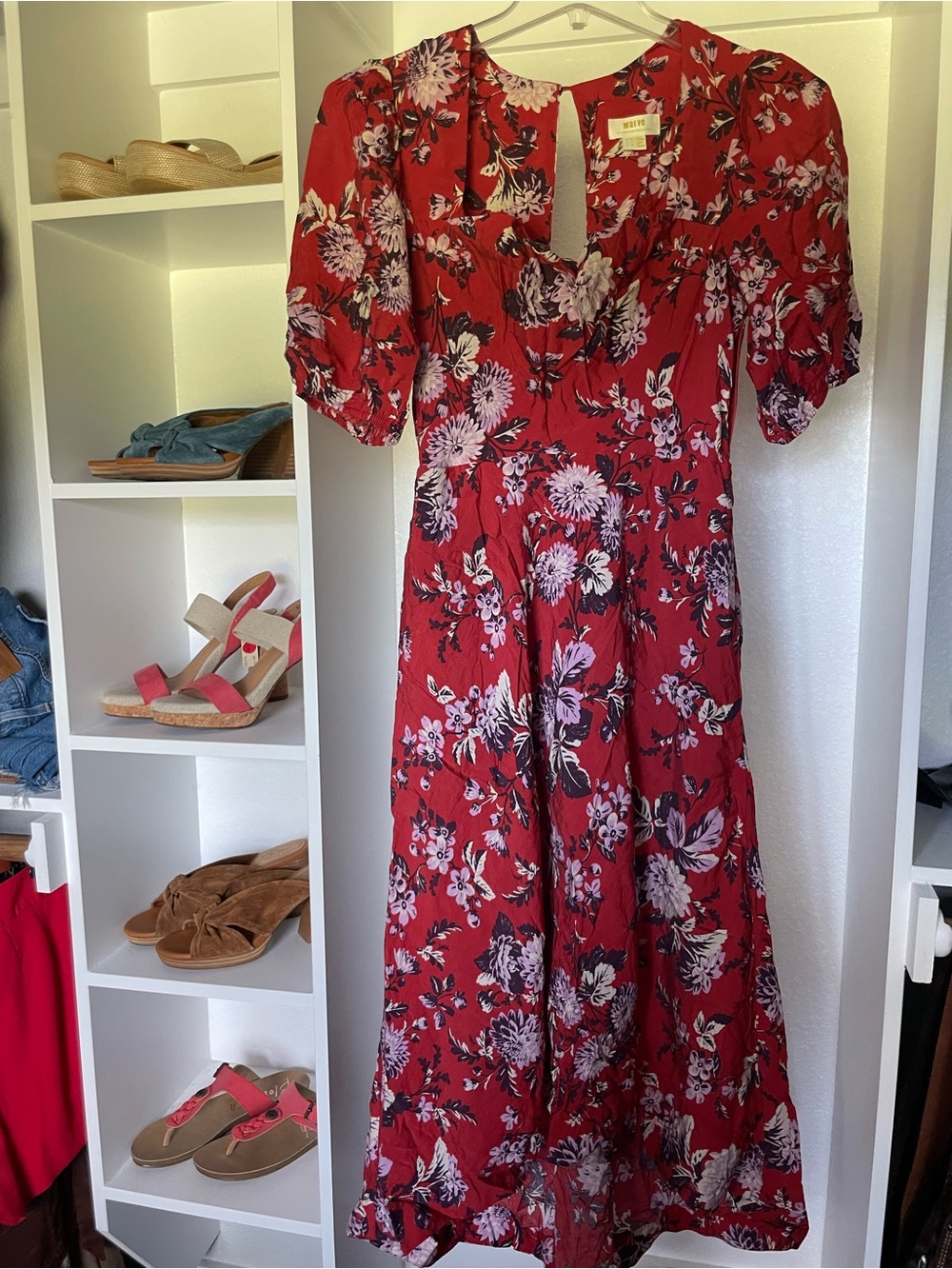 MAEVE(Anthropologie) Hi-Low Printed Red MIDI w/ Pockets